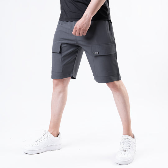 Smoke Gray Baggy Fit Lycra Terry Cargo Shorts