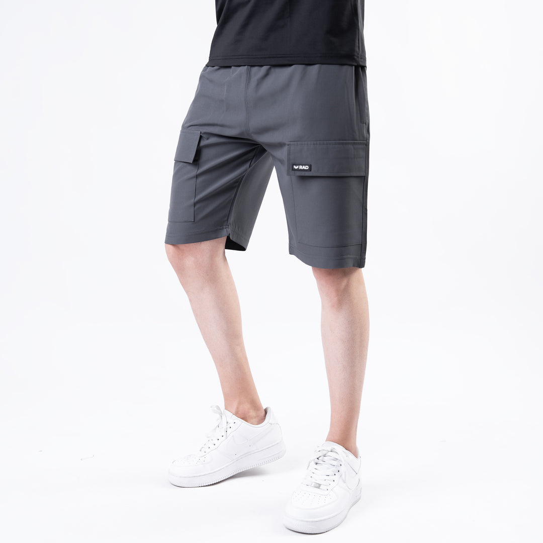 Smoke Gray Baggy Fit Lycra Terry Cargo Shorts
