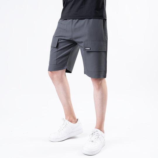 Smoke Gray Baggy Fit Lycra Terry Cargo Shorts