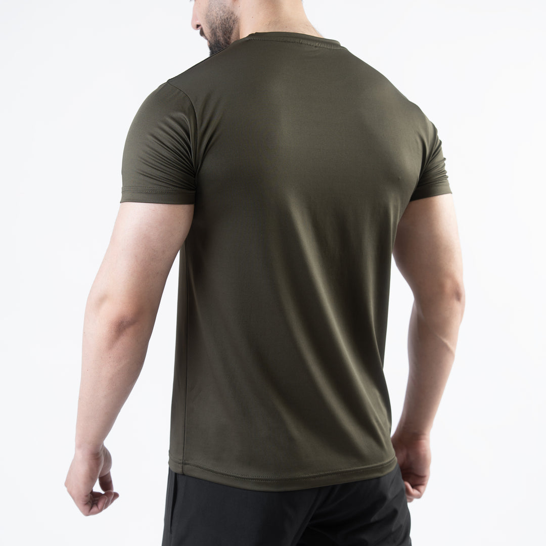 Olive 4-Way Stretch Training T-Shirt with Reflective Logo