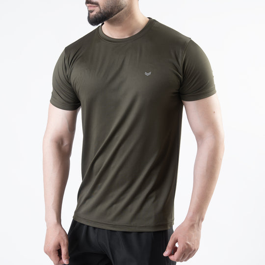 Olive 4-Way Stretch Training T-Shirt with Reflective Logo