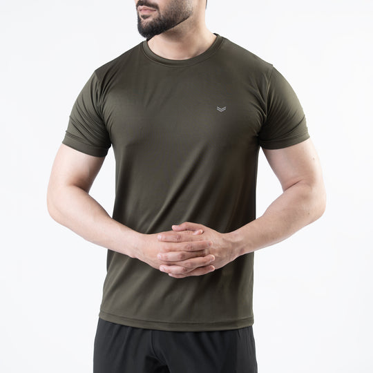 Olive 4-Way Stretch Training T-Shirt with Reflective Logo