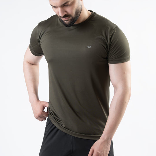 Olive 4-Way Stretch Training T-Shirt with Reflective Logo