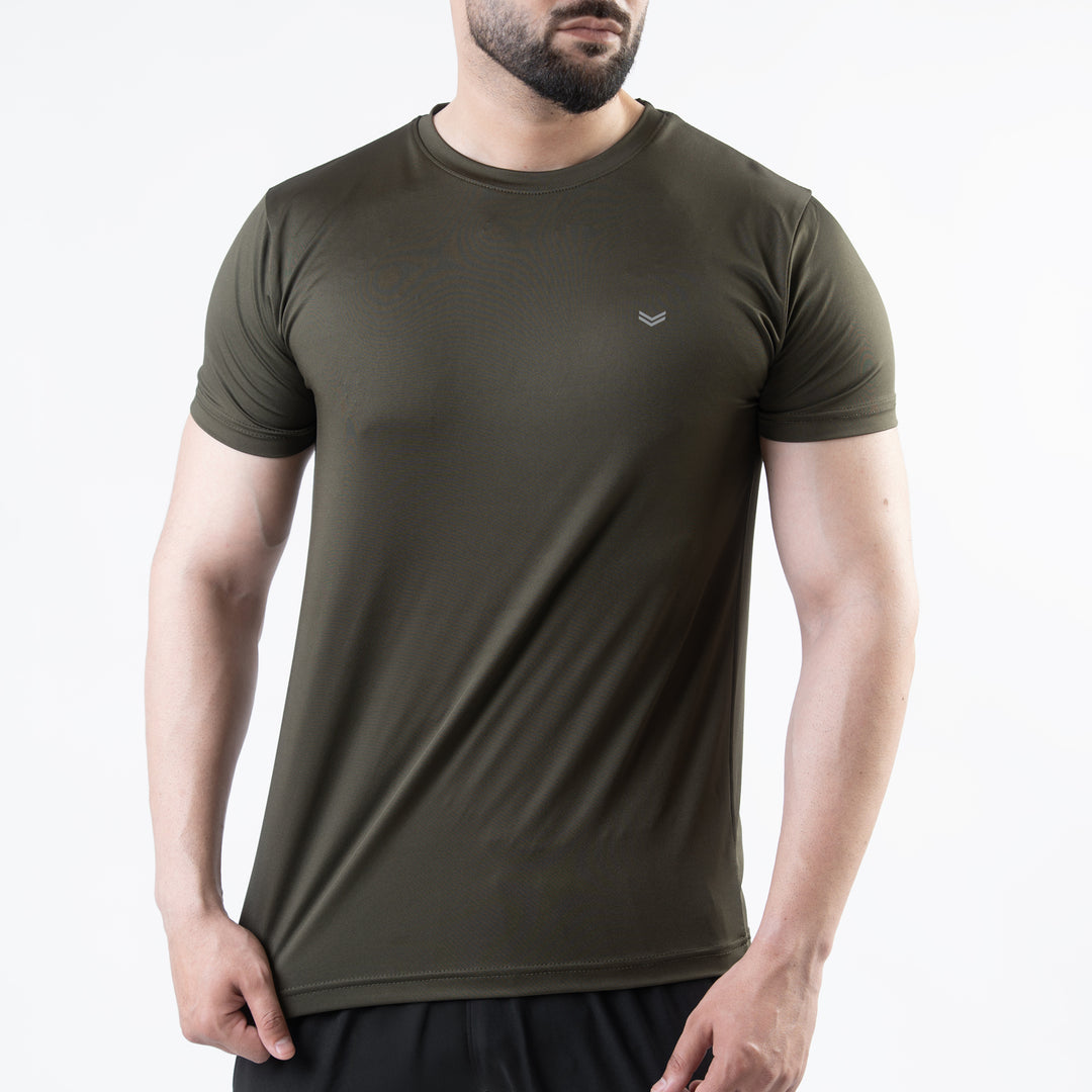 Olive 4-Way Stretch Training T-Shirt with Reflective Logo