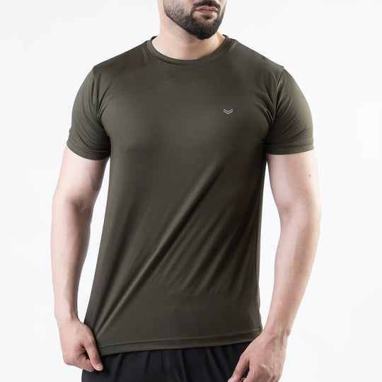 Olive 4-Way Stretch Training T-Shirt with Reflective Logo