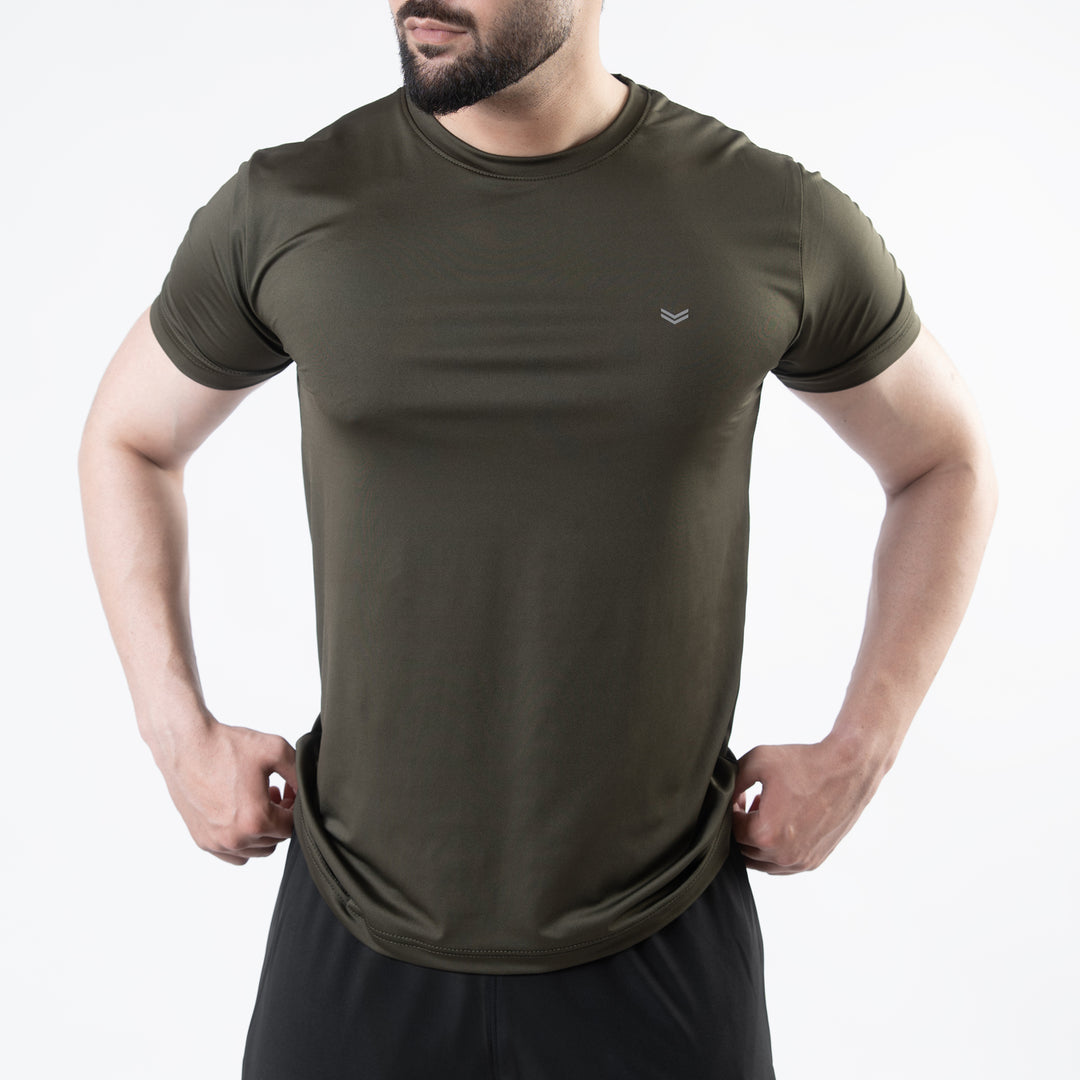 Olive 4-Way Stretch Training T-Shirt with Reflective Logo