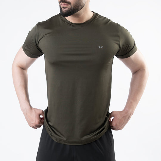 Olive 4-Way Stretch Training T-Shirt with Reflective Logo