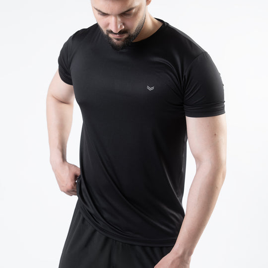 Black 4-Way Stretch Training T-Shirt with Reflective Logo