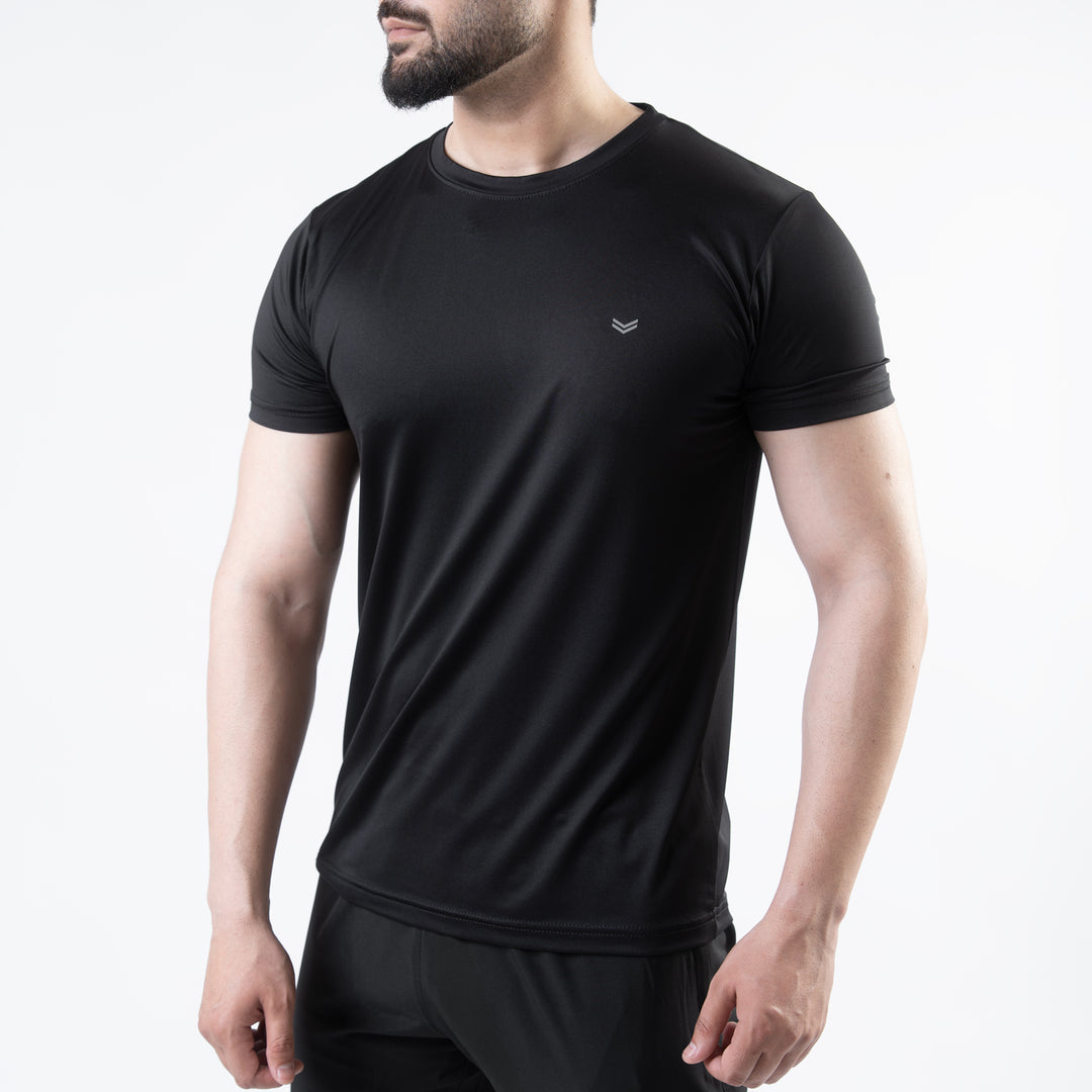 Black 4-Way Stretch Training T-Shirt with Reflective Logo