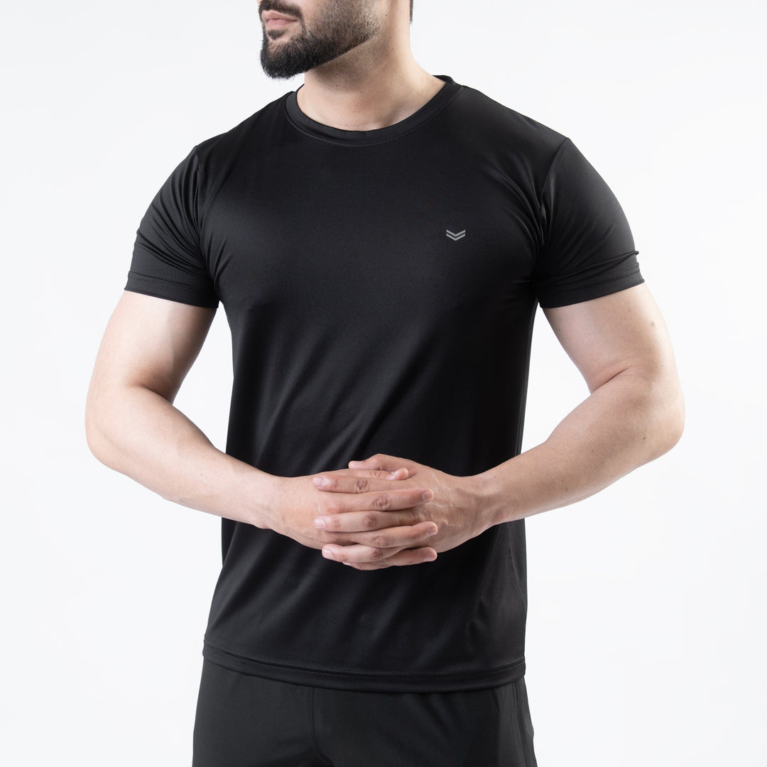 Black 4-Way Stretch Training T-Shirt with Reflective Logo