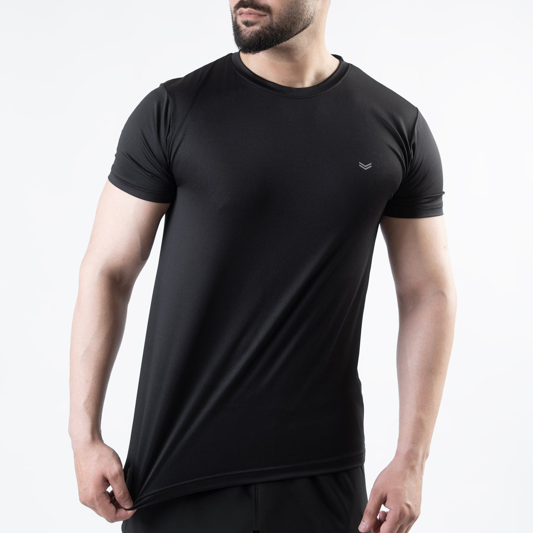 Black 4-Way Stretch Training T-Shirt with Reflective Logo
