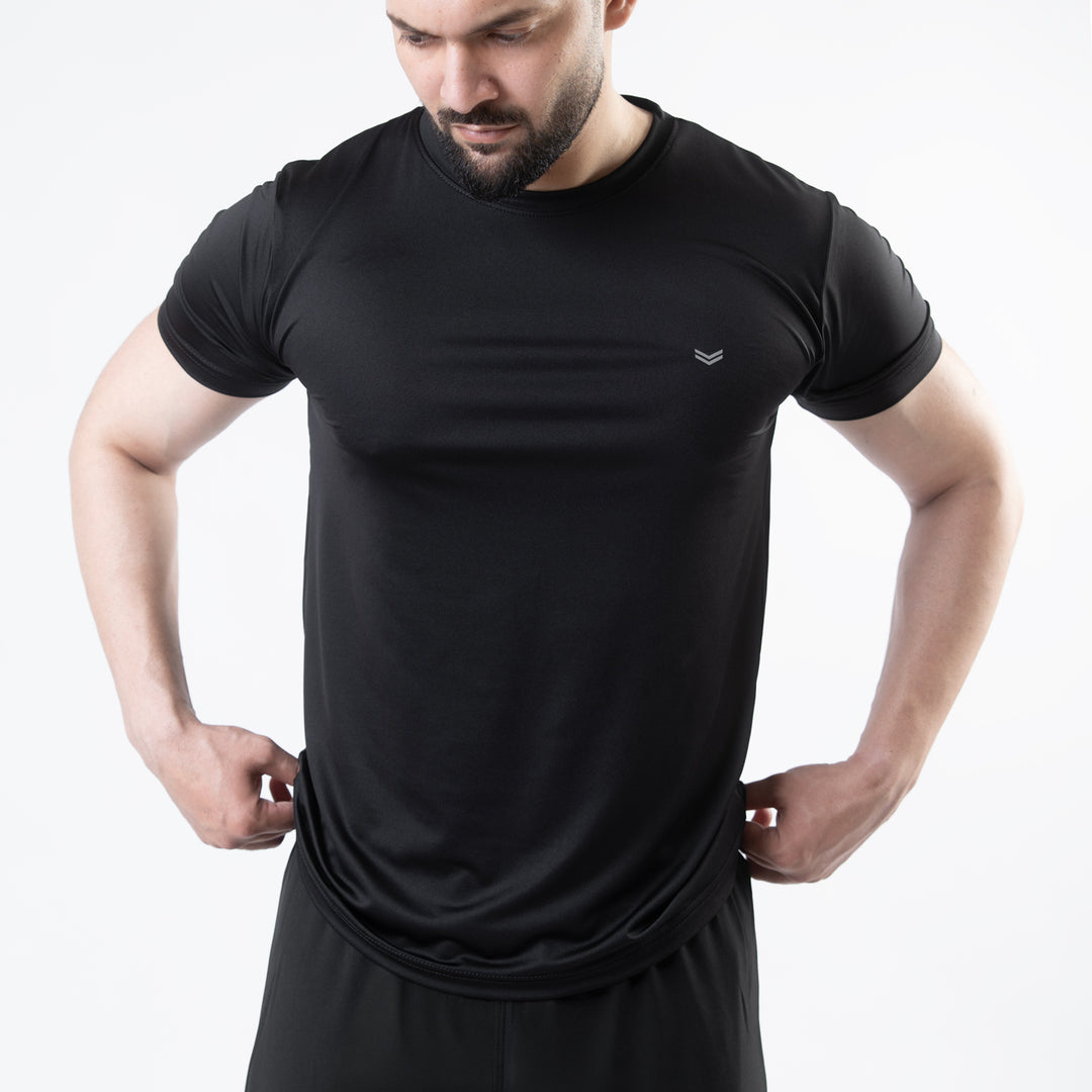 Black 4-Way Stretch Training T-Shirt with Reflective Logo