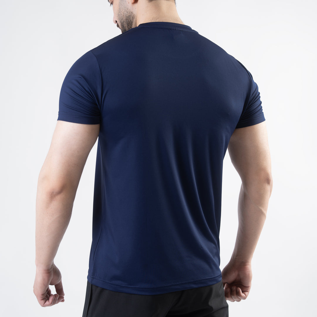 Navy 4-Way Stretch Training T-Shirt with Reflective Logo