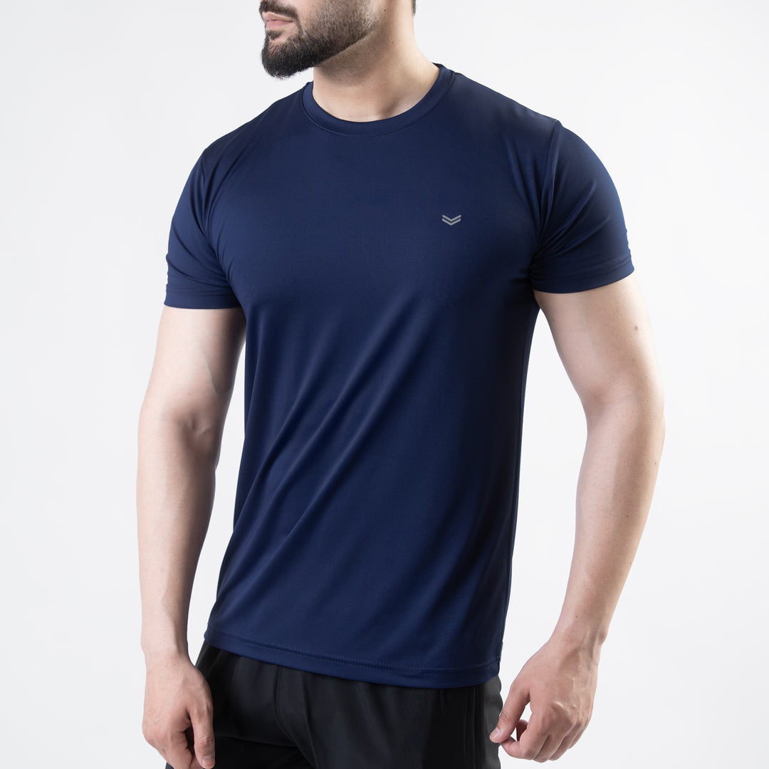 Navy 4-Way Stretch Training T-Shirt with Reflective Logo
