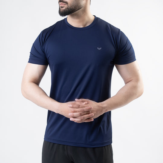 Navy 4-Way Stretch Training T-Shirt with Reflective Logo