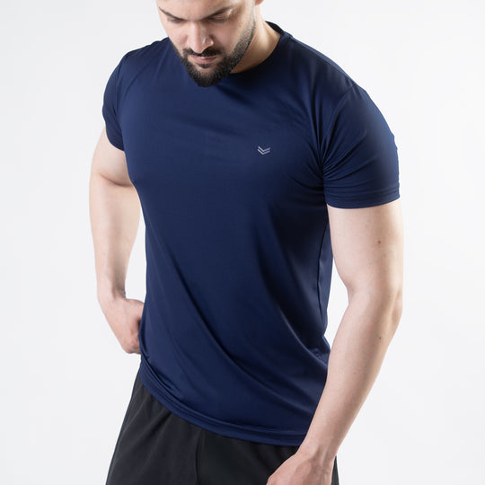 Navy 4-Way Stretch Training T-Shirt with Reflective Logo