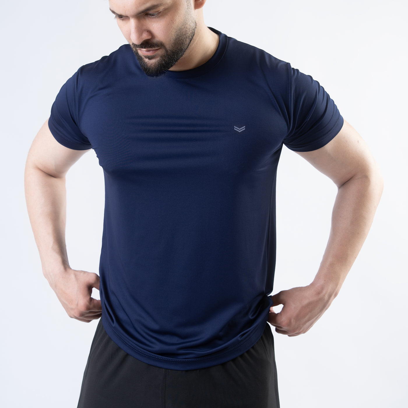 Navy 4-Way Stretch Training T-Shirt with Reflective Logo