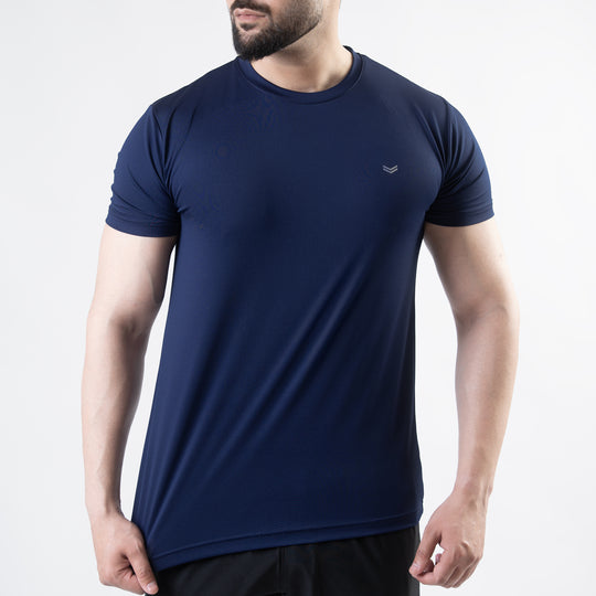 Navy 4-Way Stretch Training T-Shirt with Reflective Logo