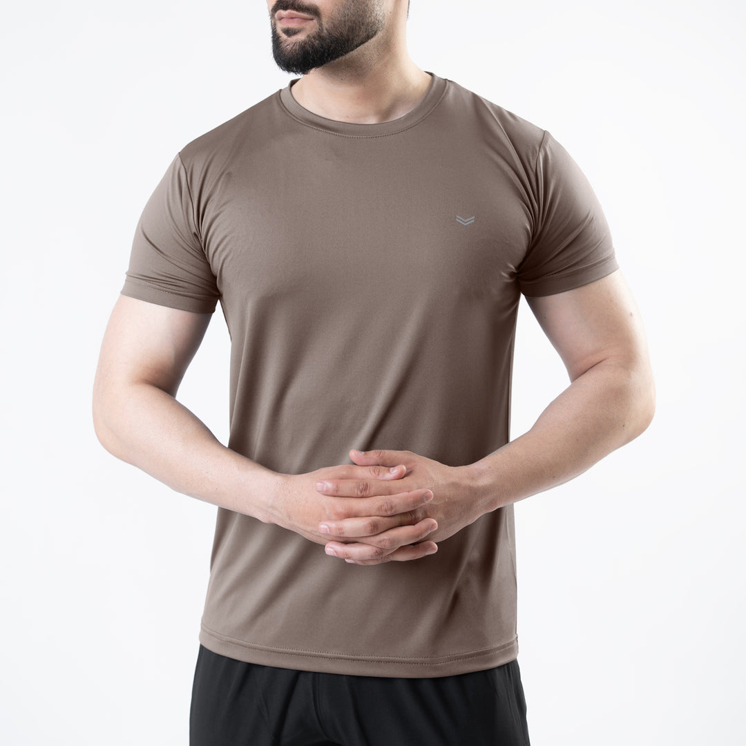 Khaki 4-Way Stretch Training T-Shirt with Reflective Logo