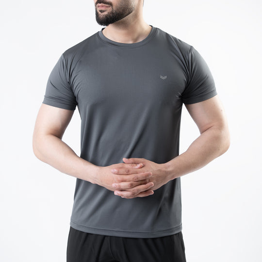 Gray 4-Way Stretch Training T-Shirt with Reflective Logo