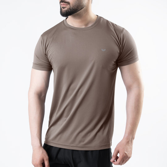 Khaki 4-Way Stretch Training T-Shirt with Reflective Logo