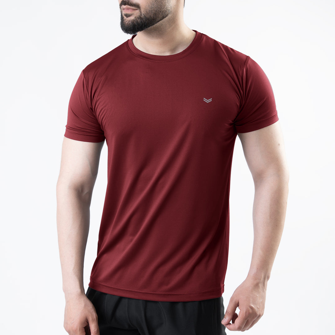 Maroon 4-Way Stretch Training T-Shirt with Reflective Logo