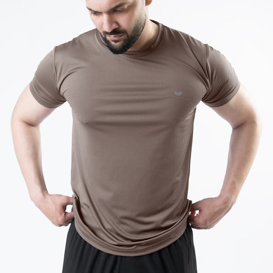 Khaki 4-Way Stretch Training T-Shirt with Reflective Logo