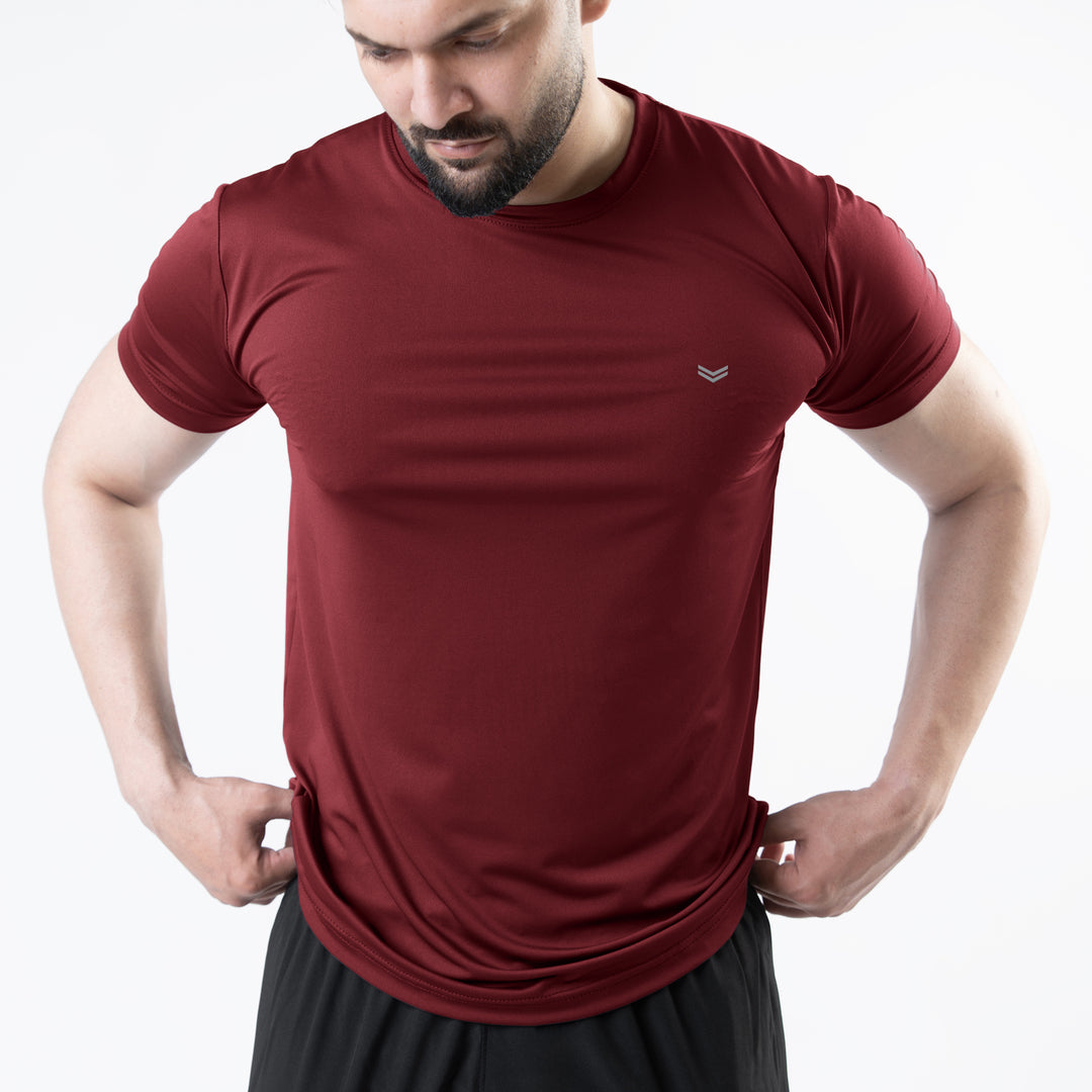 Maroon 4-Way Stretch Training T-Shirt with Reflective Logo