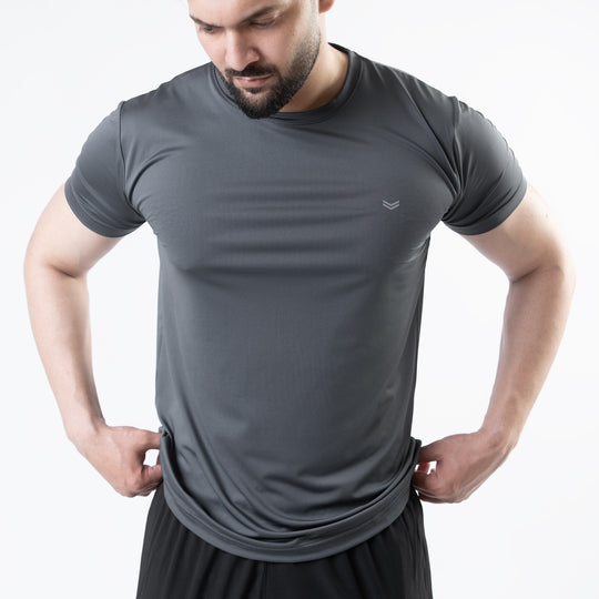 Gray 4-Way Stretch Training T-Shirt with Reflective Logo