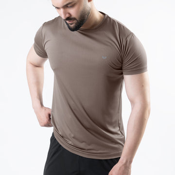 Khaki 4-Way Stretch Training T-Shirt with Reflective Logo
