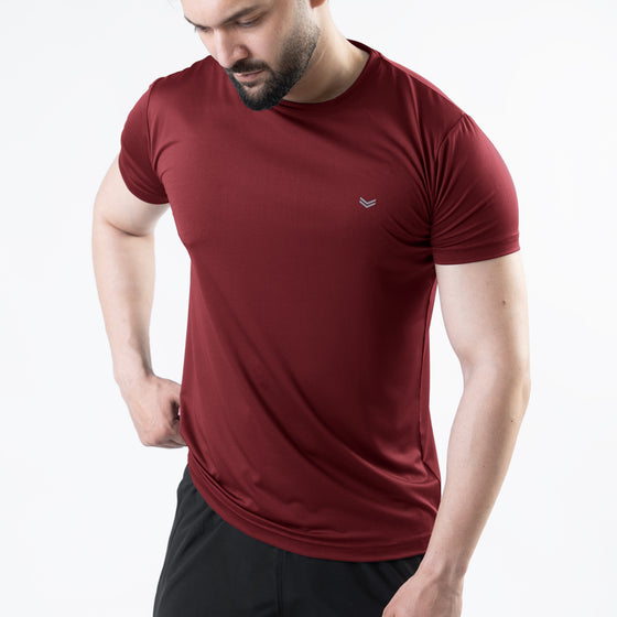Maroon 4-Way Stretch Training T-Shirt with Reflective Logo