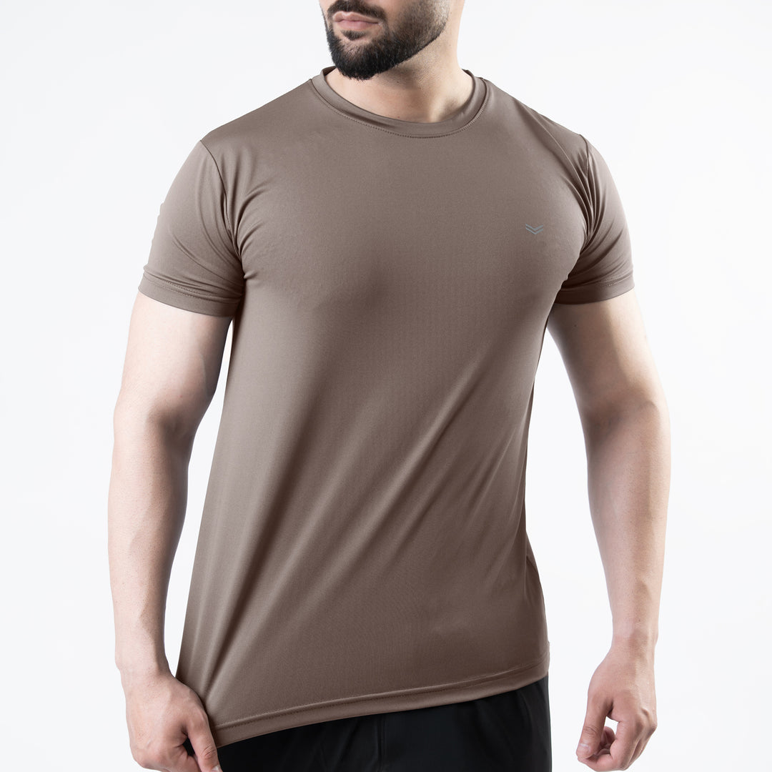 Khaki 4-Way Stretch Training T-Shirt with Reflective Logo