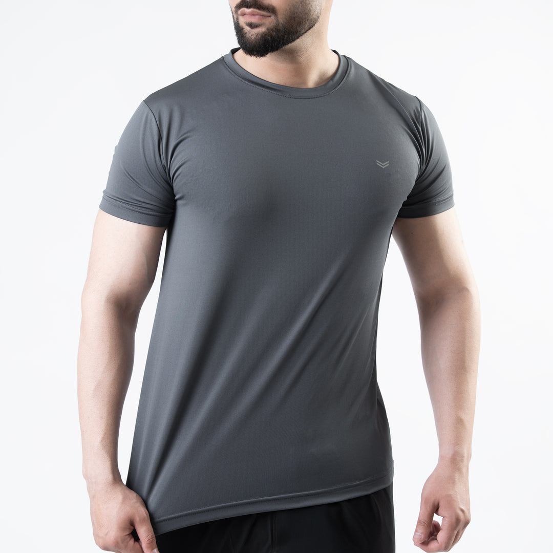Gray 4-Way Stretch Training T-Shirt with Reflective Logo