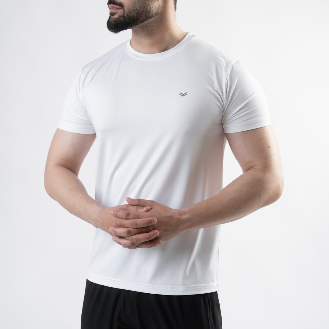 White 4-Way Stretch Training T-Shirt with Reflective Logo