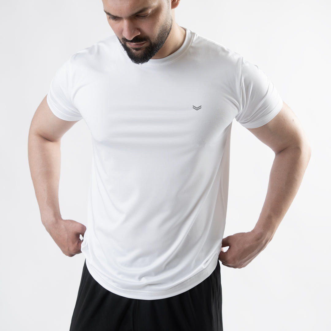 White 4-Way Stretch Training T-Shirt with Reflective Logo