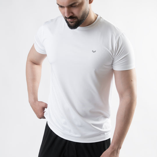 White 4-Way Stretch Training T-Shirt with Reflective Logo