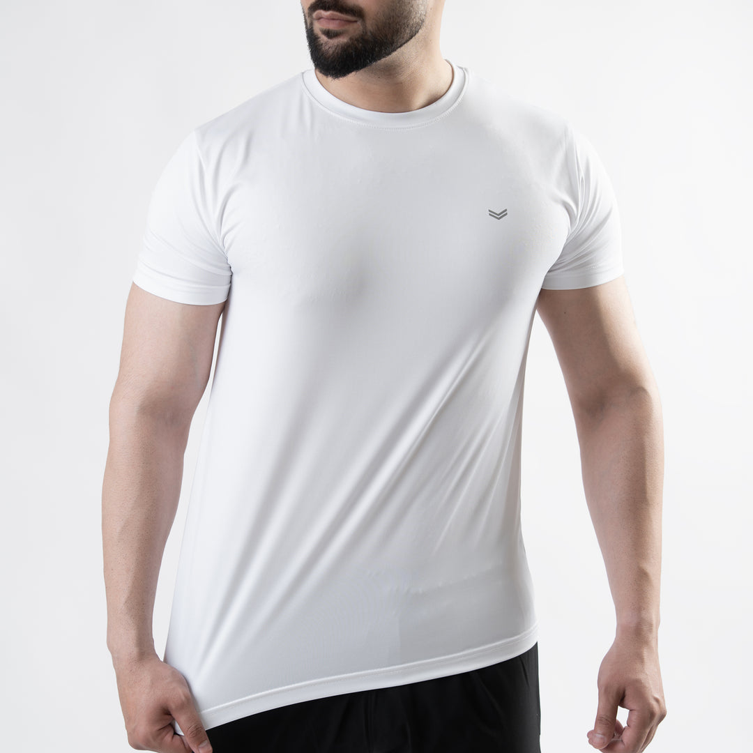 White 4-Way Stretch Training T-Shirt with Reflective Logo
