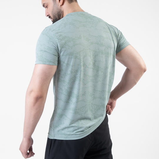 Sage Green Perforated 4-Way Stretch Texture Camo T-Shirt