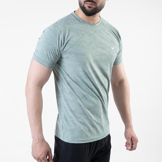 Sage Green Perforated 4-Way Stretch Texture Camo T-Shirt