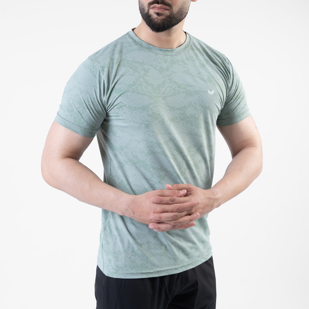 Sage Green Perforated 4-Way Stretch Texture Camo T-Shirt