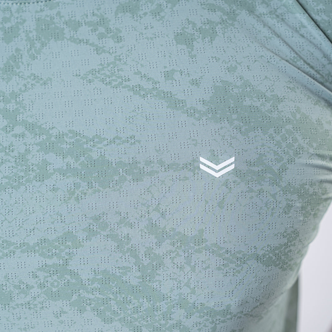 Sage Green Perforated 4-Way Stretch Texture Camo T-Shirt
