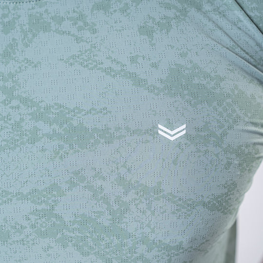 Sage Green Perforated 4-Way Stretch Texture Camo T-Shirt