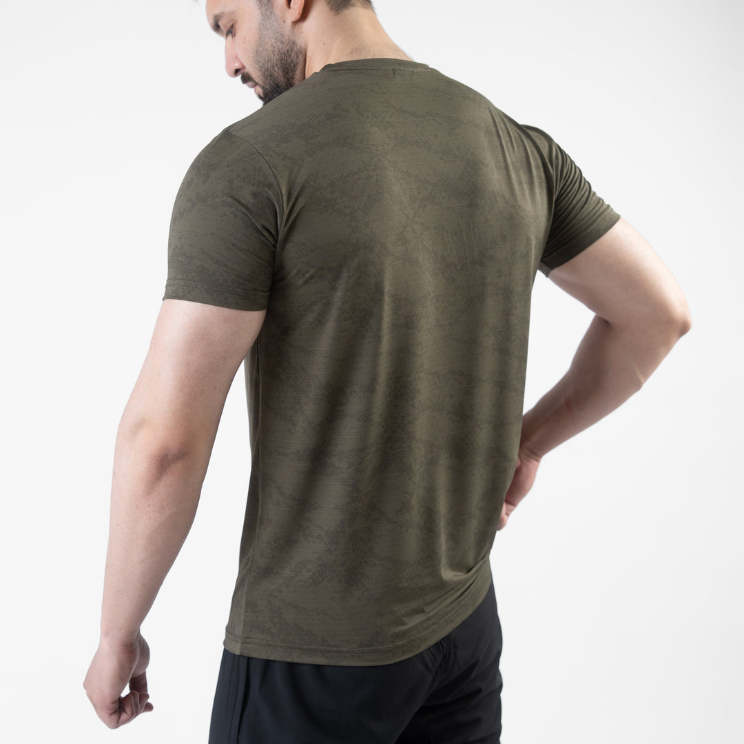 Olive Perforated 4-Way Stretch Texture Camo T-Shirt
