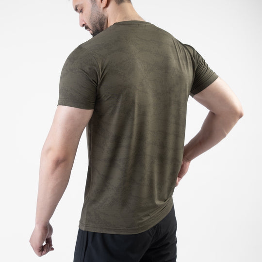 Olive Perforated 4-Way Stretch Texture Camo T-Shirt