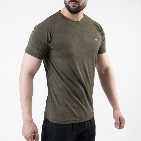 Olive Perforated 4-Way Stretch Texture Camo T-Shirt