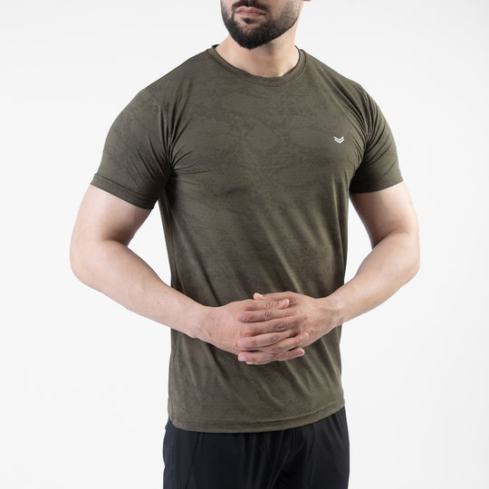 Olive Perforated 4-Way Stretch Texture Camo T-Shirt