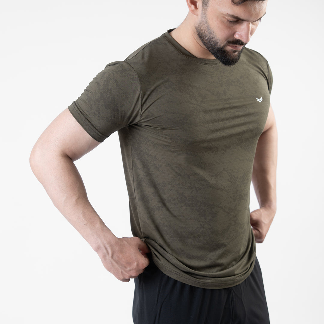 Olive Perforated 4-Way Stretch Texture Camo T-Shirt