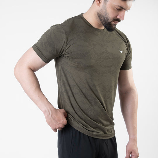 Olive Perforated 4-Way Stretch Texture Camo T-Shirt