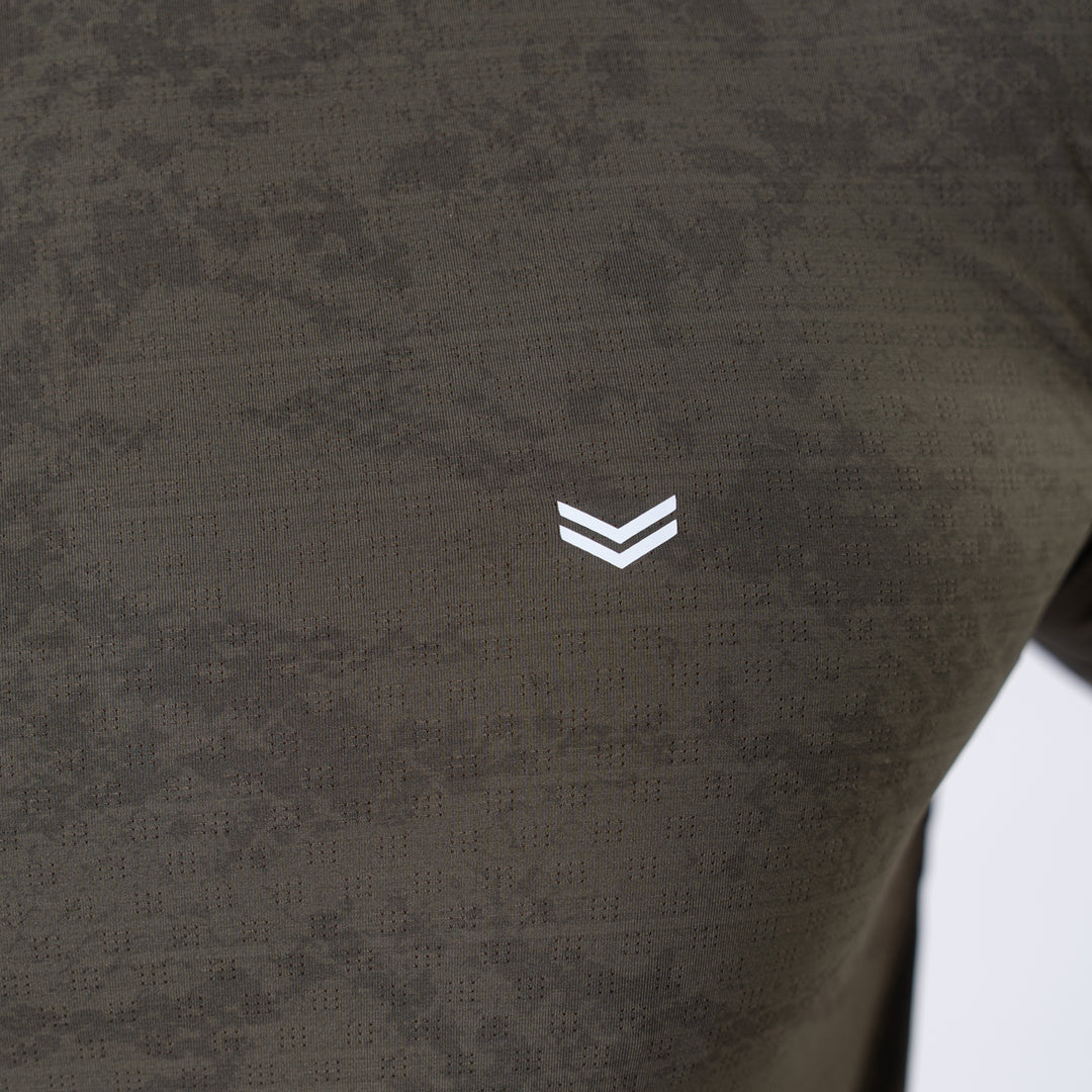Olive Perforated 4-Way Stretch Texture Camo T-Shirt