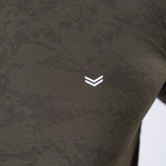 Olive Perforated 4-Way Stretch Texture Camo T-Shirt